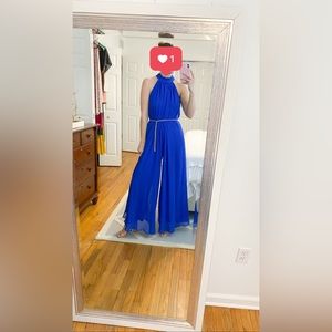 1.state XS royal blue jump suit with gold chain belt